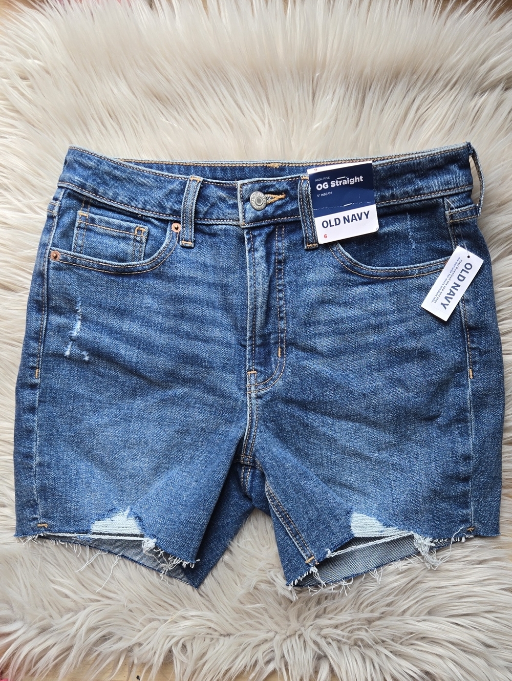 Old Navy Blue Distressed OG Straight Denim Cutoff Shorts